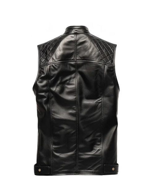 Men Black Quilted Style Leather Vest