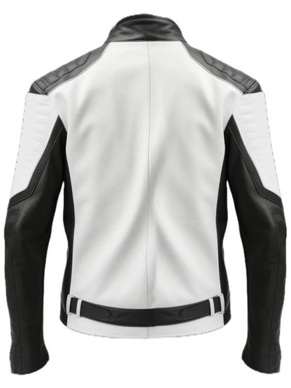 Men Black White Faux Leather Jacket - Biker Leather Jacket