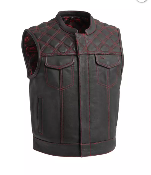 Men Black & Orange Diamond Leather Vest