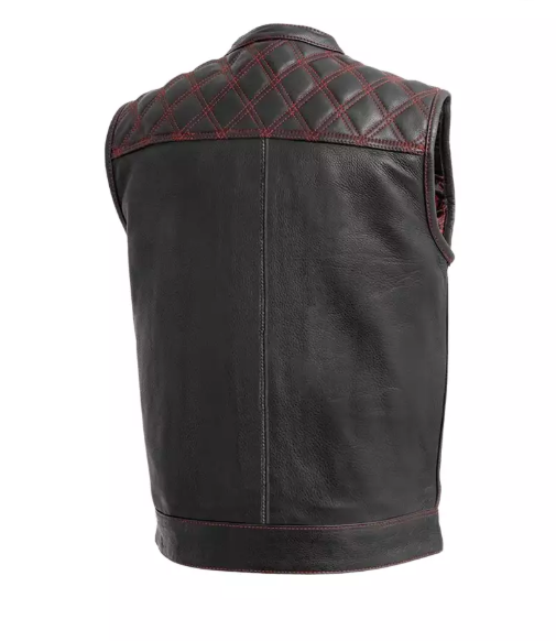 Men Black & Orange Diamond Leather Vest