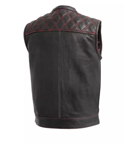 Men Black & Orange Diamond Leather Vest