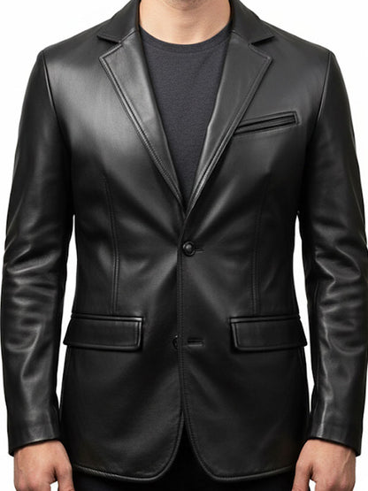 Men Black leather Blazer