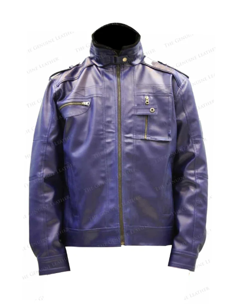 Men Blue Retro Leather Jacket