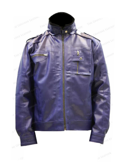 Men Blue Retro Leather Jacket