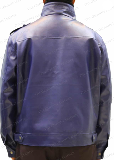 Men Blue Retro Leather Jacket