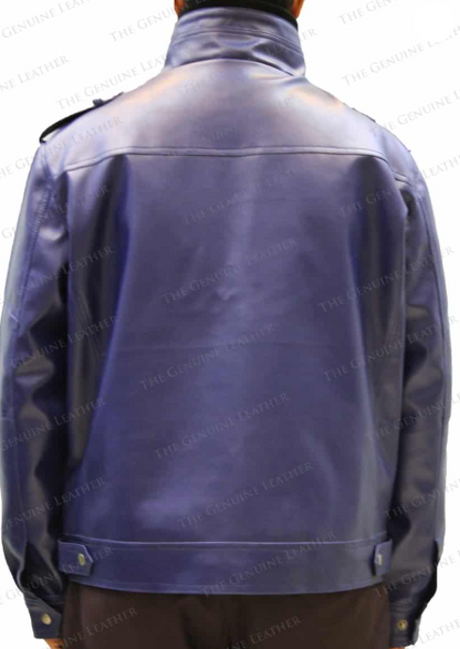 Men Blue Retro Leather Jacket