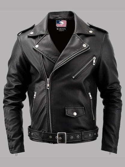 Men Boulevard Black Biker Leather Jacket