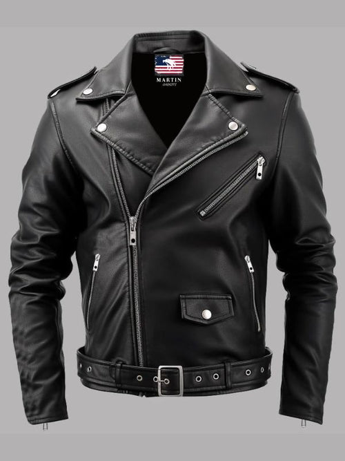 Men Boulevard Black Biker Leather Jacket