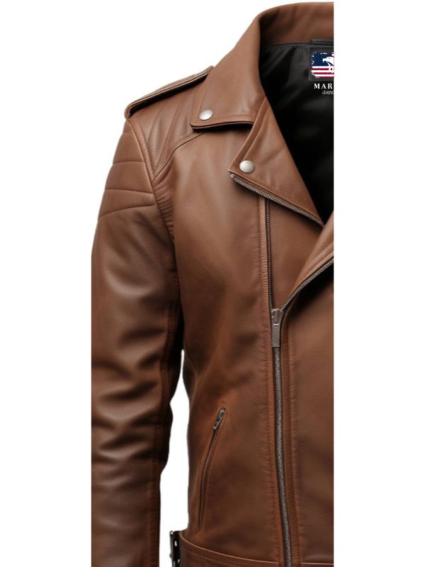 Men Brown Biker Leather Jacket - Brown Moto Jacket