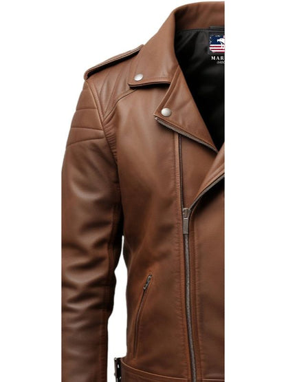 Men Brown Biker Leather Jacket - Brown Moto Jacket