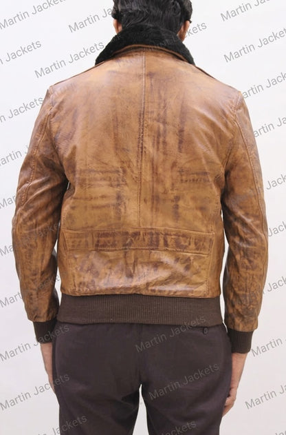 Men Brown Bomber Leather Jacket