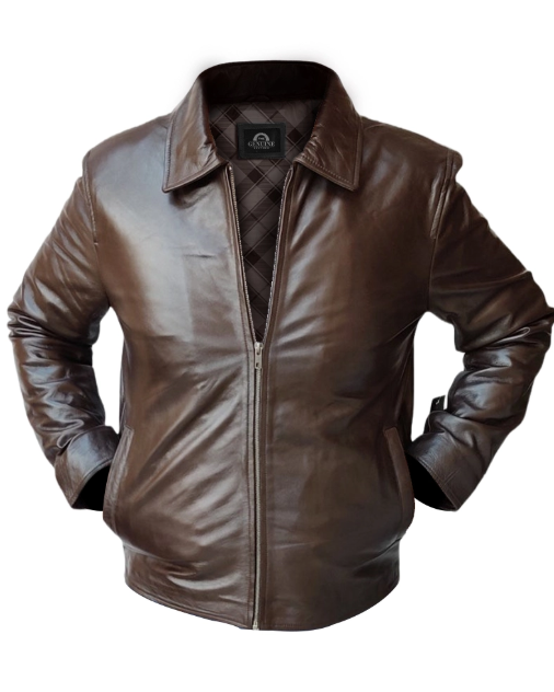 Men Brown Bomber Leather Jacket