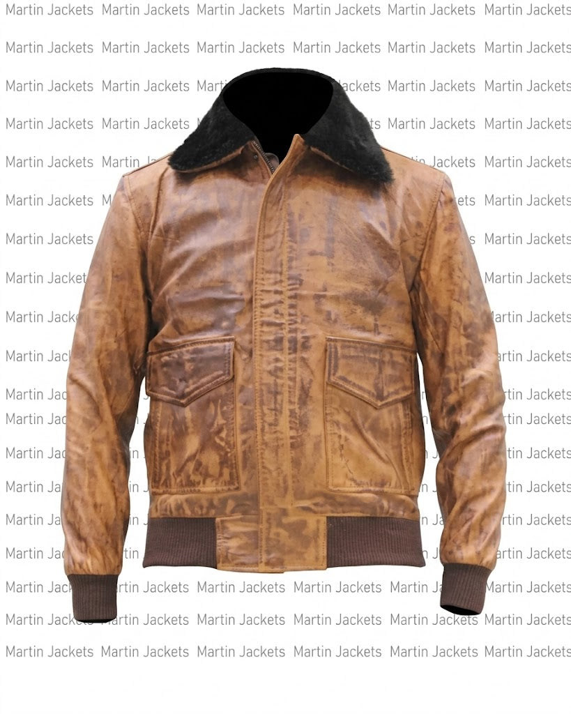 Men Brown Bomber Leather Jacket