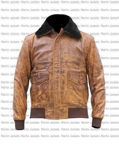 Men Brown Bomber Leather Jacket