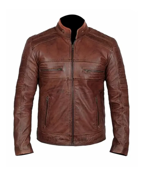 Men Brown Distressed Biker Jacket