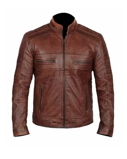 Men Brown Distressed Biker Jacket