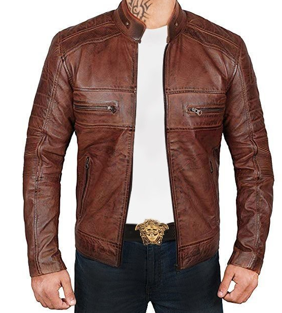 Men Brown Distressed Biker Jacket