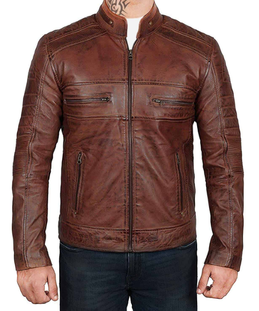 Men Brown Distressed Biker Jacket