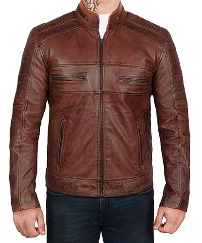 Men Brown Distressed Biker Jacket