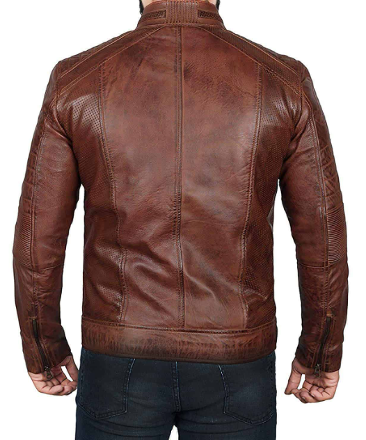 Men Brown Distressed Biker Jacket