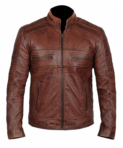 Men Brown Distressed Biker Jacket