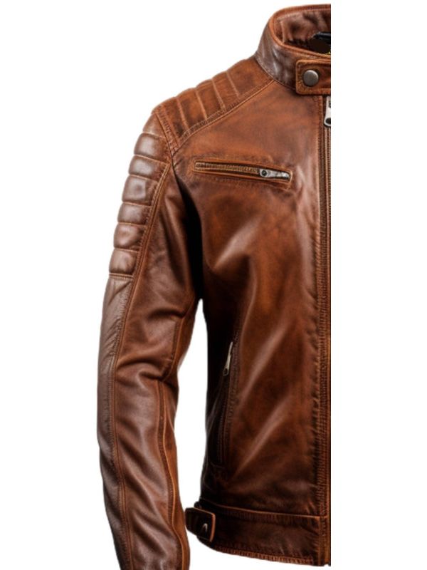 Men Brown Leather Biker Jacket - Genuine Leather Jacket