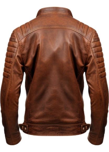 Men Brown Leather Biker Jacket - Genuine Leather Jacket