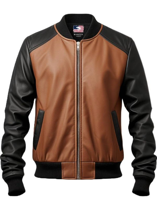 Men Brown Leather Bomber Jacket - Brown Leather Jacket Men