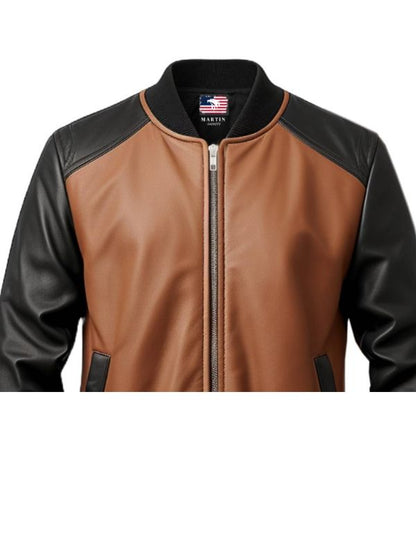 Men Brown Leather Bomber Jacket - Brown Leather Jacket Men