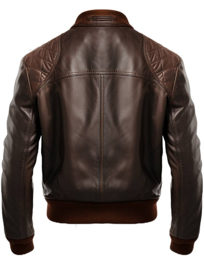 Men Brown Leather Jacket - Brown Bomber Jacket for Men