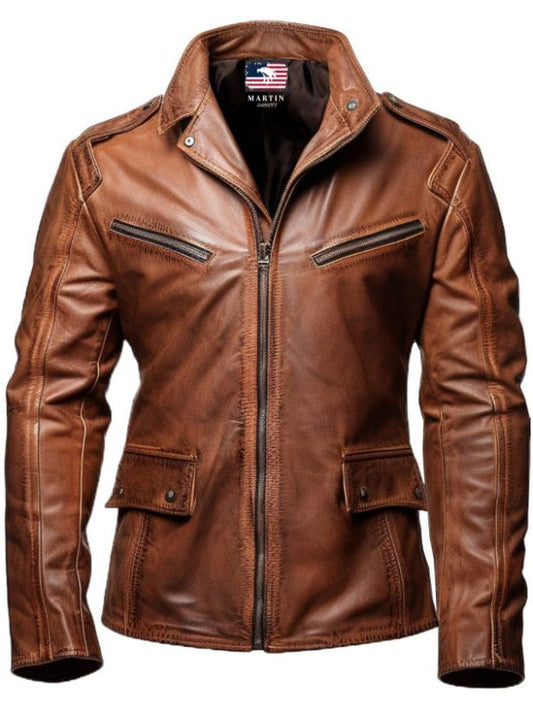Men Brown Leather Jacket - Distressed Brown Leather Jacket