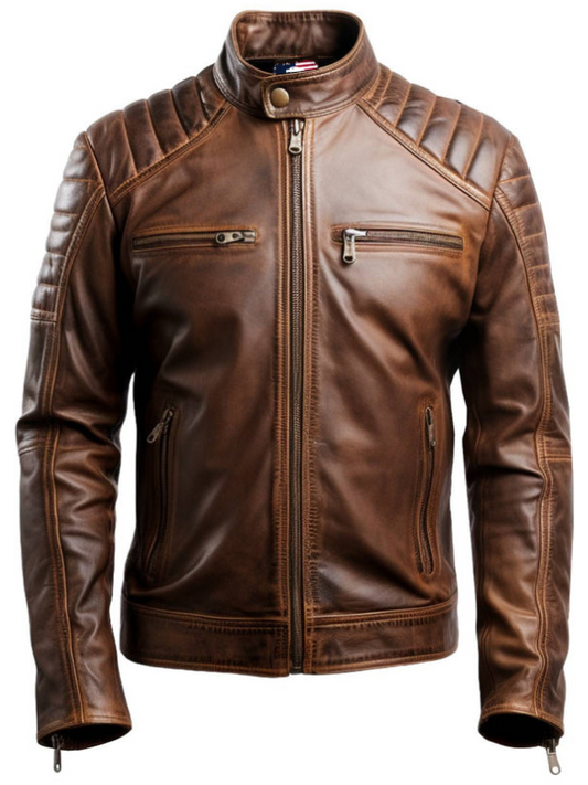 Men Brown Leather Jacket - Leo Distressed Brown Leather Jacket