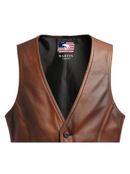 Men Brown Leather Vintage Vest
