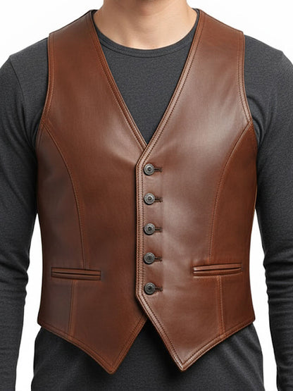 Men Brown Leather Vintage Vest