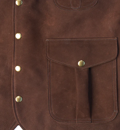 Men Brown Multi Pocket Style Leather Vest