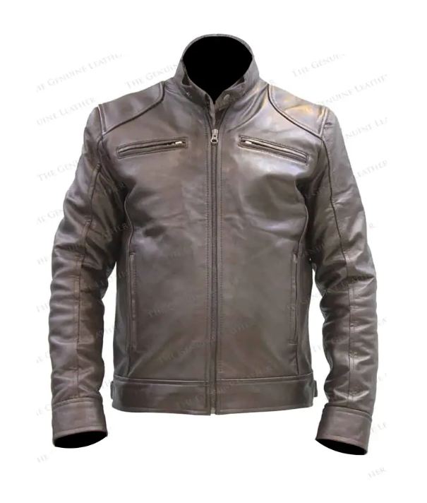 Mens Cafe Racer Retro Motorcycle Leather Jacket
