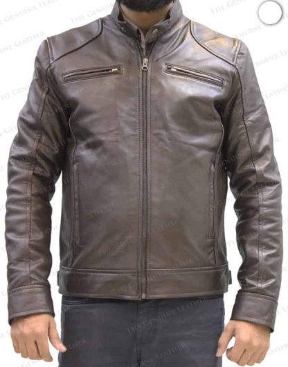 Men Brown Retro Leather Jacket