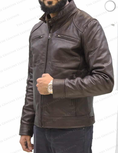 Men Brown Retro Leather Jacket