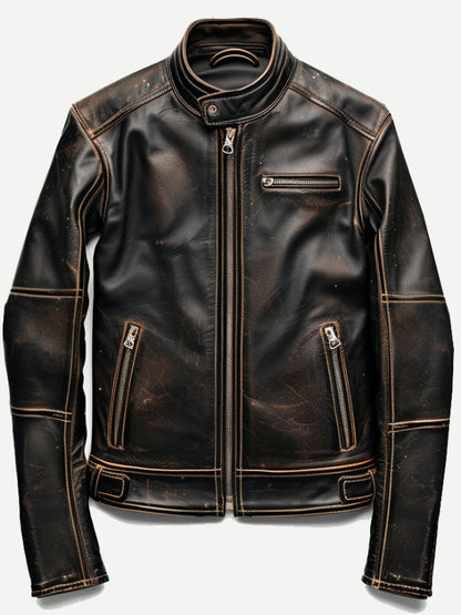 Men Brown Rub off Leather Jacket for Men
