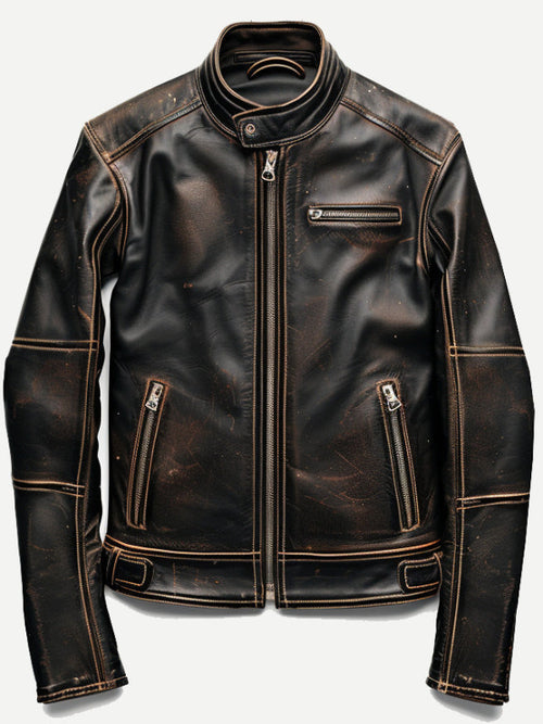 Men Brown Rub off Leather Jacket for Men