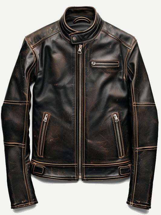 Men Brown Rub off Leather Jacket for Men