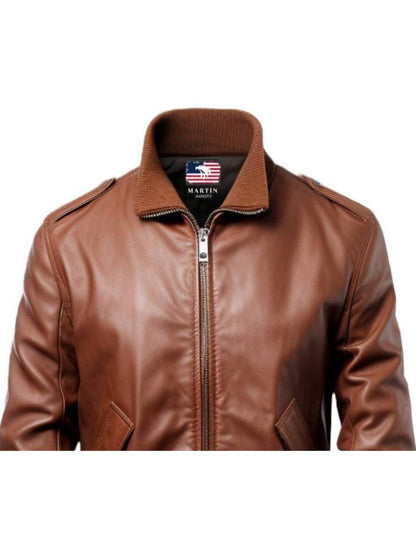 Men Brown Slim fit Leather Jacket - Men Leather Jacket Brown