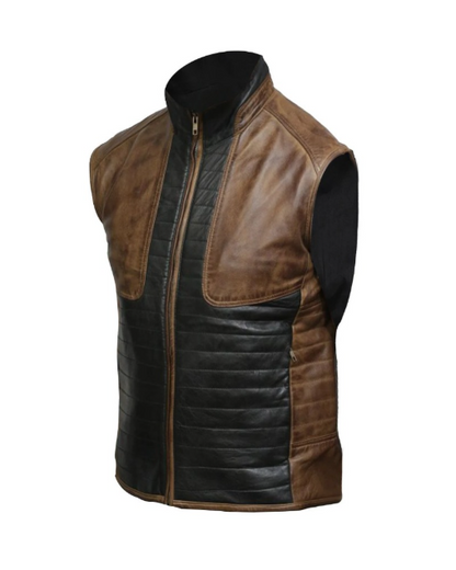 Men Brown & Black Leather Vest