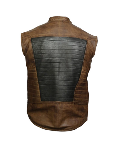 Men Brown & Black Leather Vest