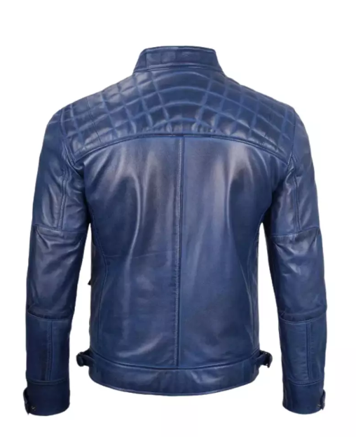 Men Cafe Racer Blue Leather Jacket