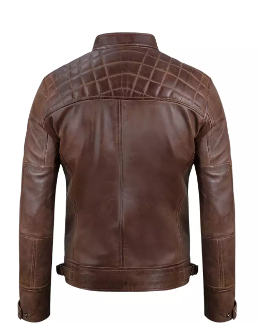 Men Cafe Racer Blue Leather Jacket