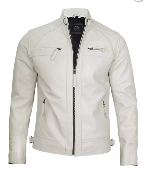 Men Cafe Racer Blue Leather Jacket