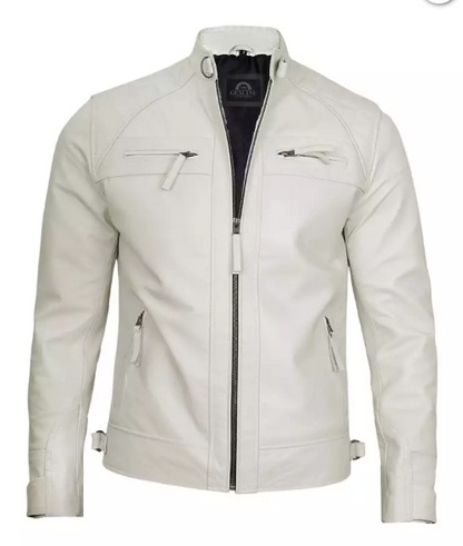 Men Cafe Racer Blue Leather Jacket