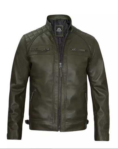 Men Cafe Racer Blue Leather Jacket