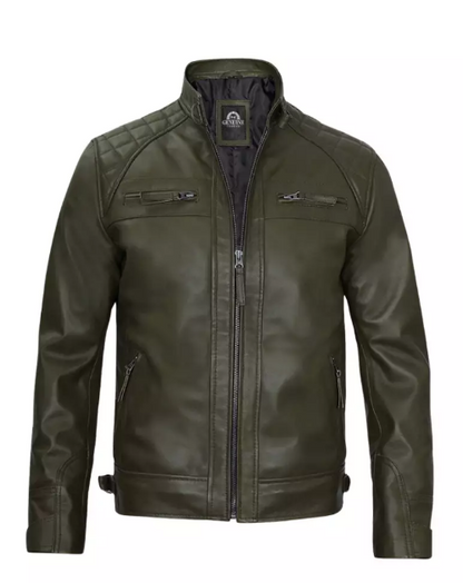 Men Cafe Racer Blue Leather Jacket